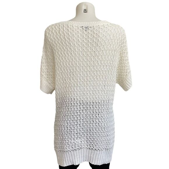 Lafayette 148 Cream open‎ knit short sleeve sweater tunic 100% Hemp size XL - Picture 4 of 9